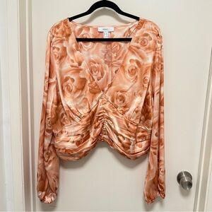 Forever 21 Orange Ruched Long Sleeve Blouse